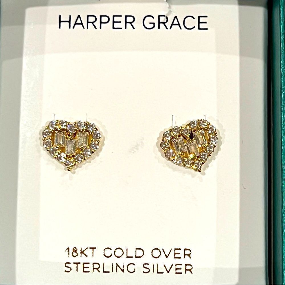Harper Grace NIB heart earrings with 18k gold over sterling silver